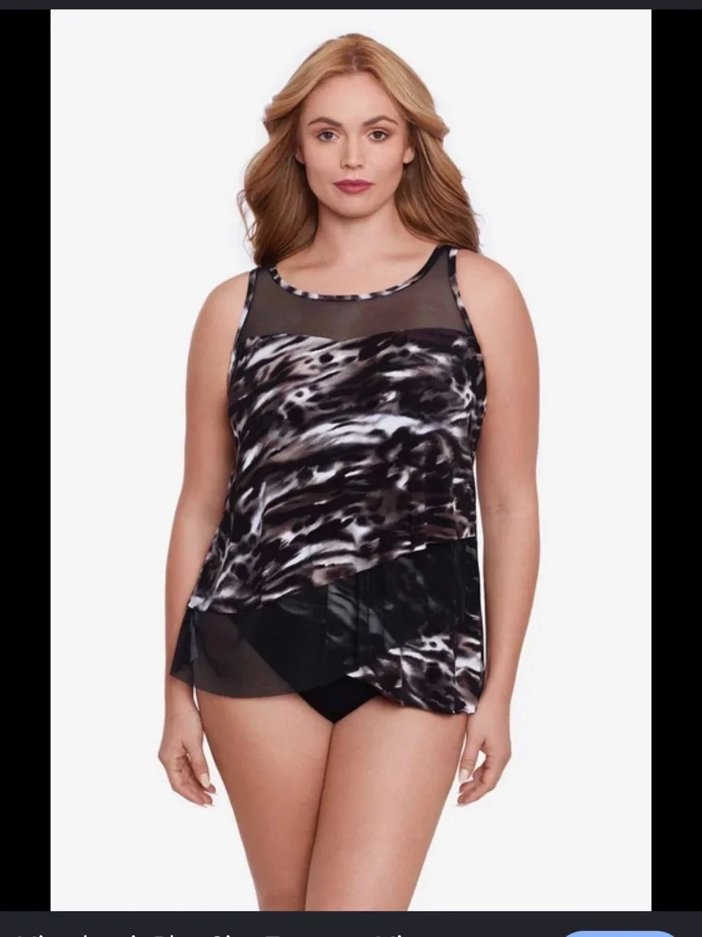 Miraclesuit Black and White Printed Mesh Yoke Tankini Top